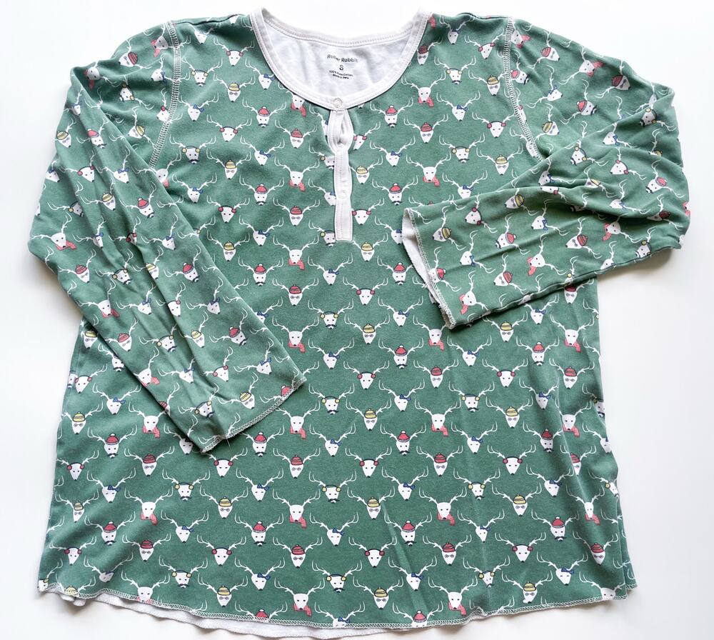 Women's Roller Rabbit Green Holiday Reindeer Pajama Top Size Small